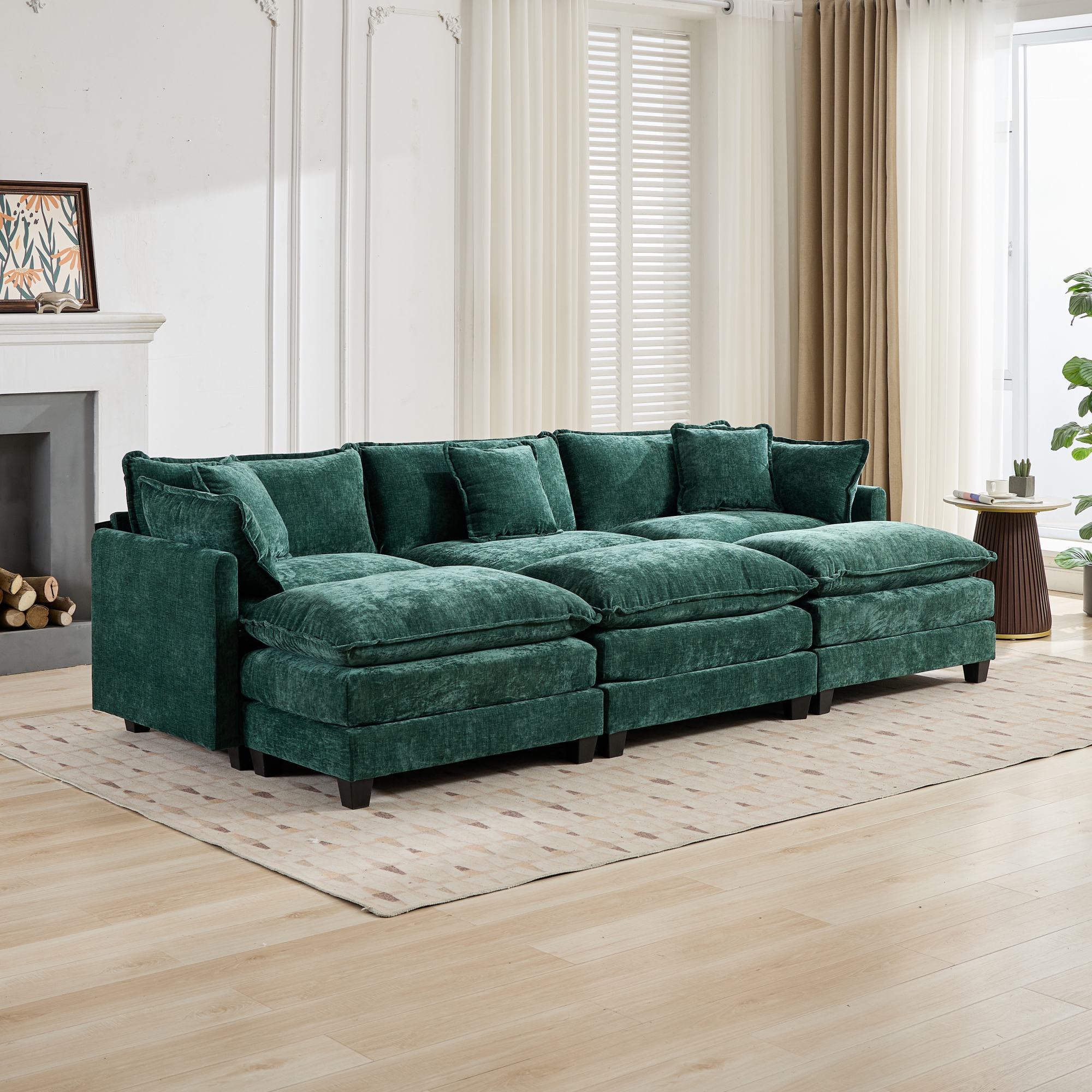 Cloud 3 Seats Sofa (Ottoman is not included) Chenille Fabric in Green - HearthHub