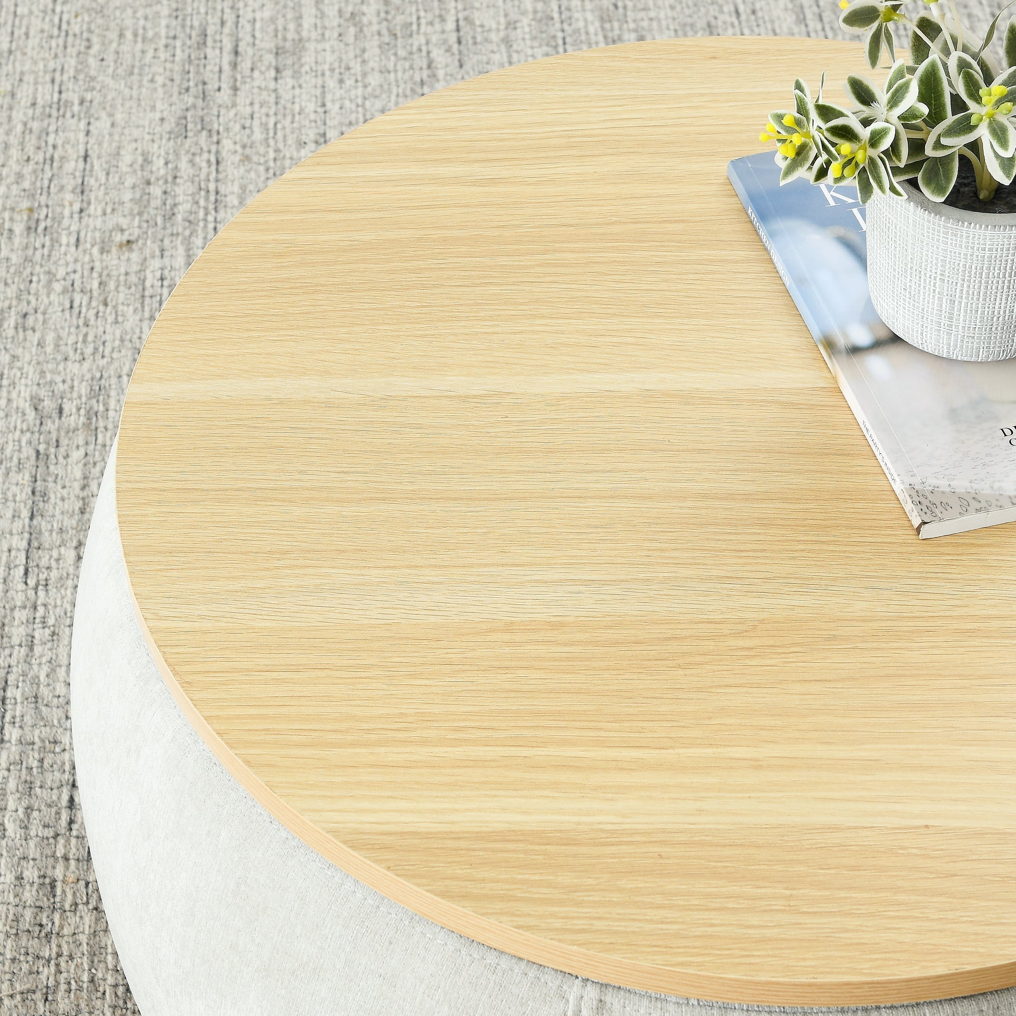Modern Classic Round Storage Ottoman Coffee Table with Removable Top - HearthHub