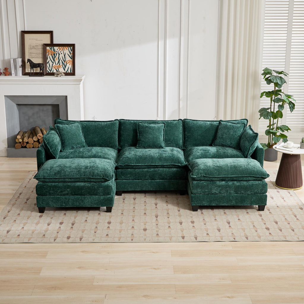 Cloud 3 Seats Sofa (Ottoman is not included) Chenille Fabric in Green - HearthHub