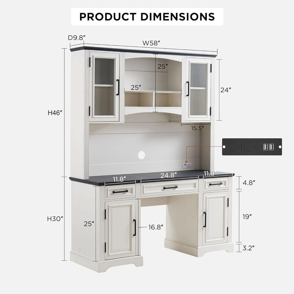 Farmhouse 76 Inch White Industrial Grade Desk Hutch - HearthHub