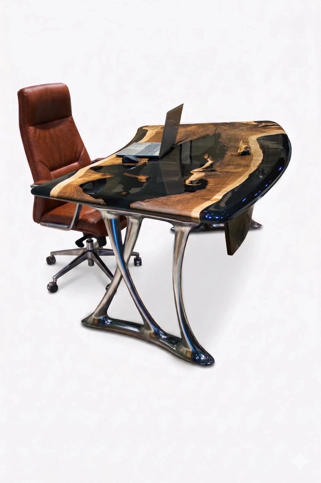Luxury D - Shaped Walnut & Epoxy Executive Desk - HearthHub