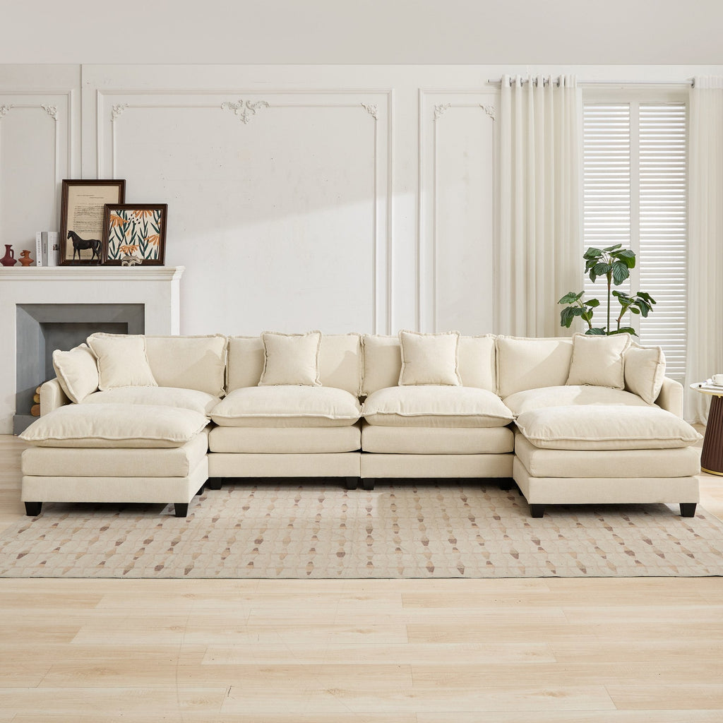 Cloud 4 Seats Sofa (Ottoman is not included) with Chenille Fabric in Beige - HearthHub