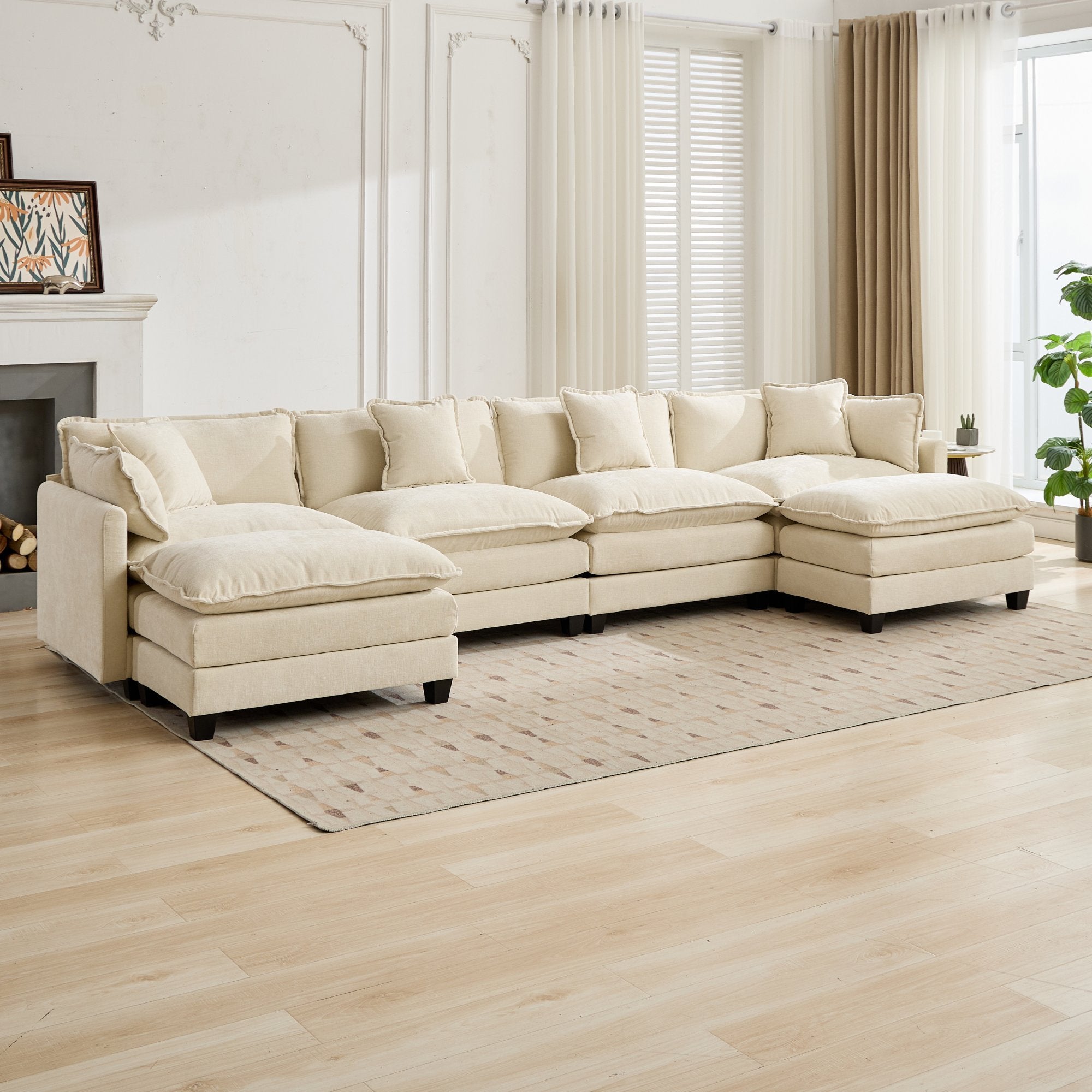 Cloud 4 Seats Sofa (Ottoman is not included) with Chenille Fabric in Beige - HearthHub
