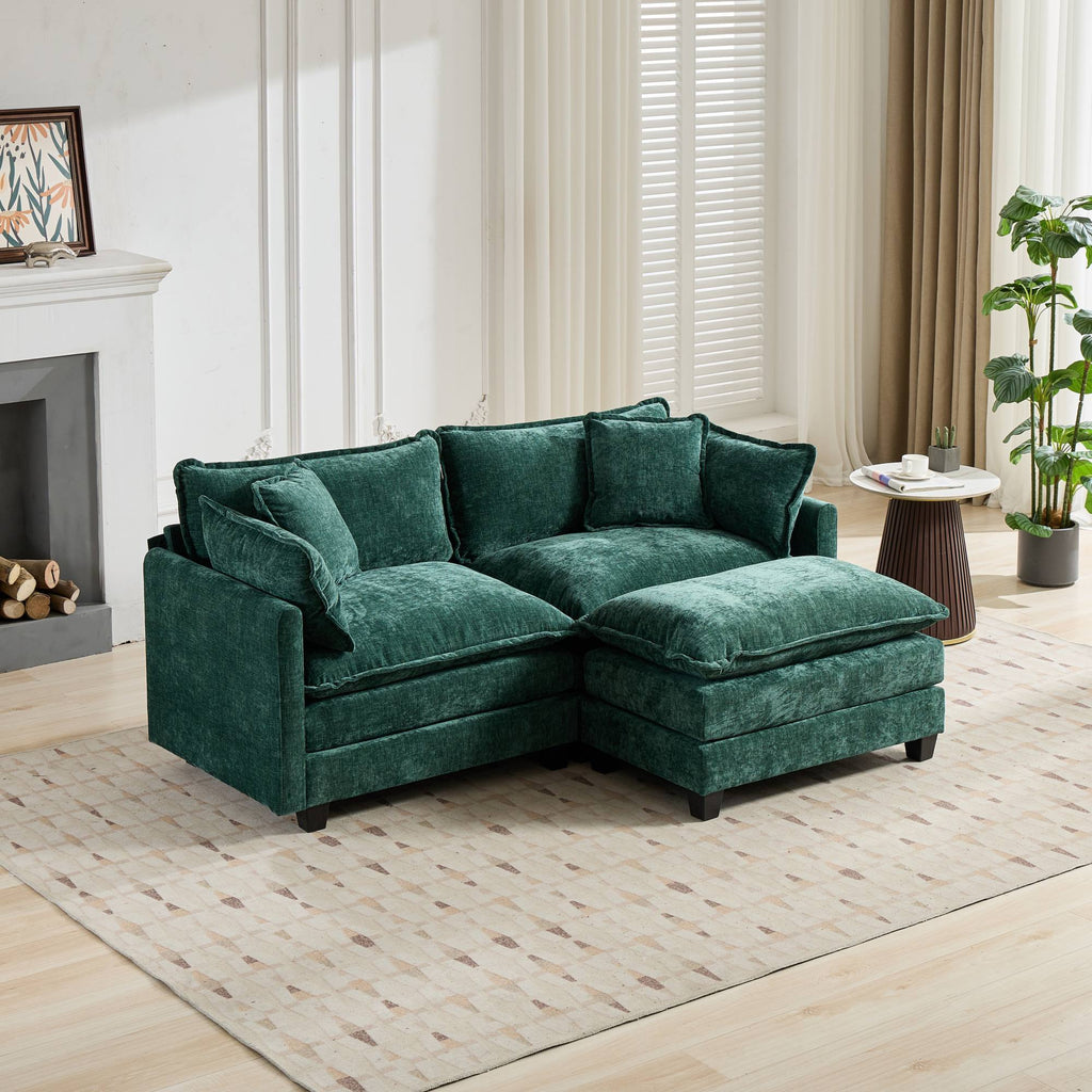 Cloud LoveSeat Sofa (Ottoman is not included) Chenille Fabric in Green - HearthHub
