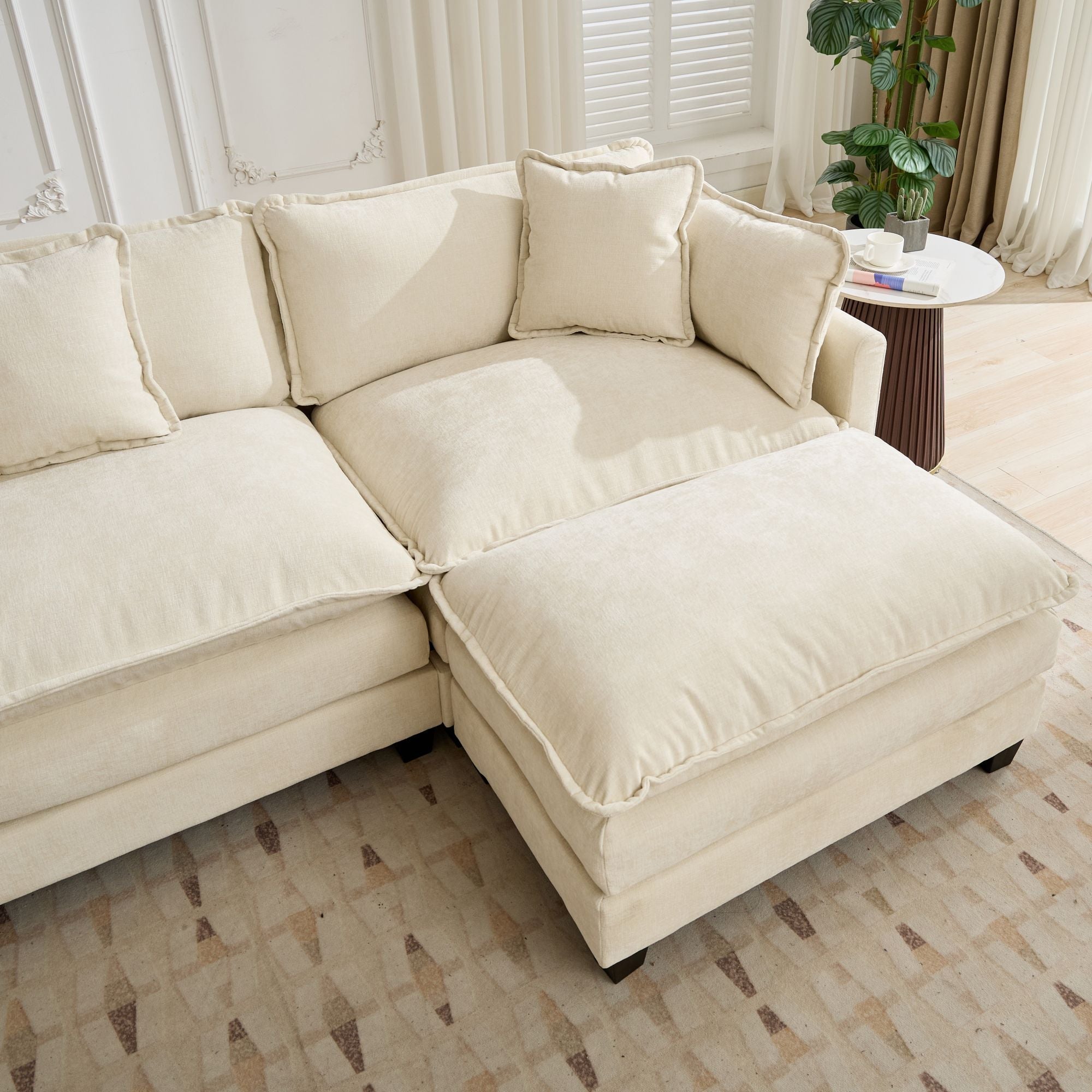 Cloud 4 Seats Sofa (Ottoman is not included) with Chenille Fabric in Beige - HearthHub
