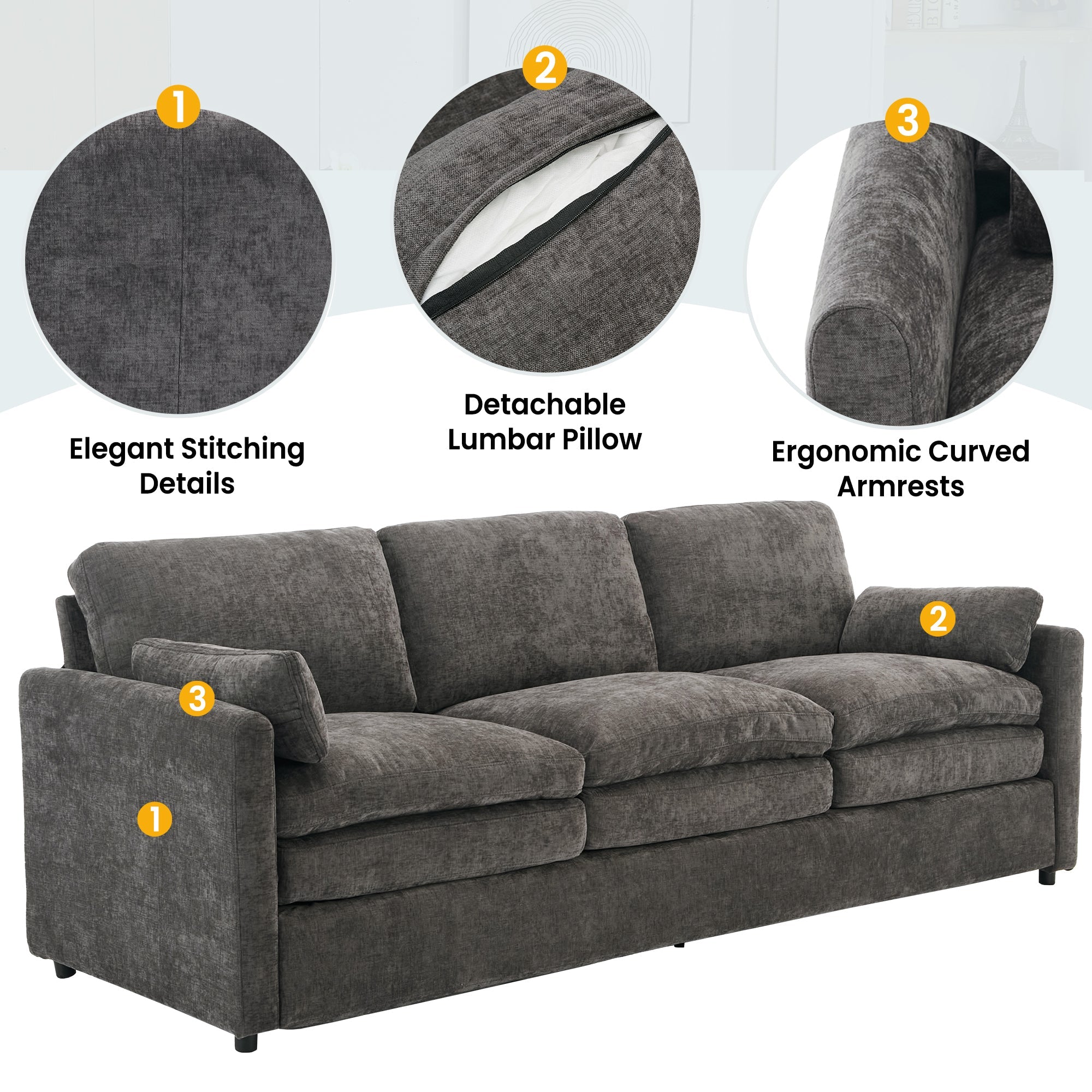 Cozy Upholstered Oversized 3-Seater Cloud Sofa