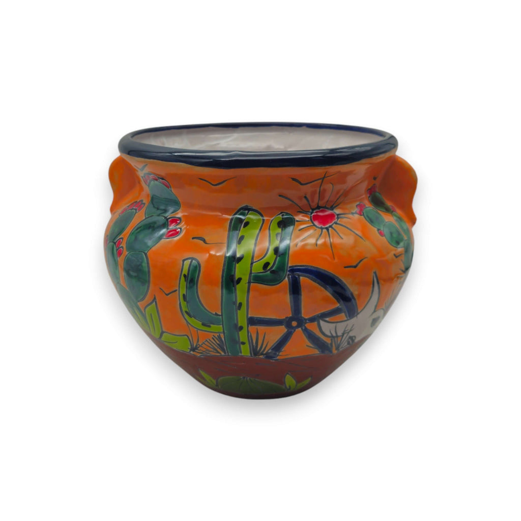 Hand - Painted Talavera Cactus Flower Pot | Desert Michoacana Planter - HearthHub