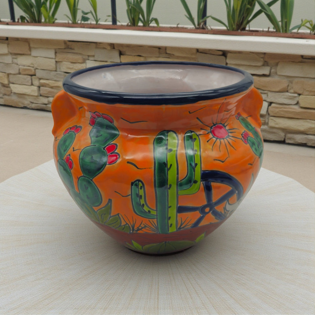 Hand - Painted Talavera Cactus Flower Pot | Desert Michoacana Planter - HearthHub