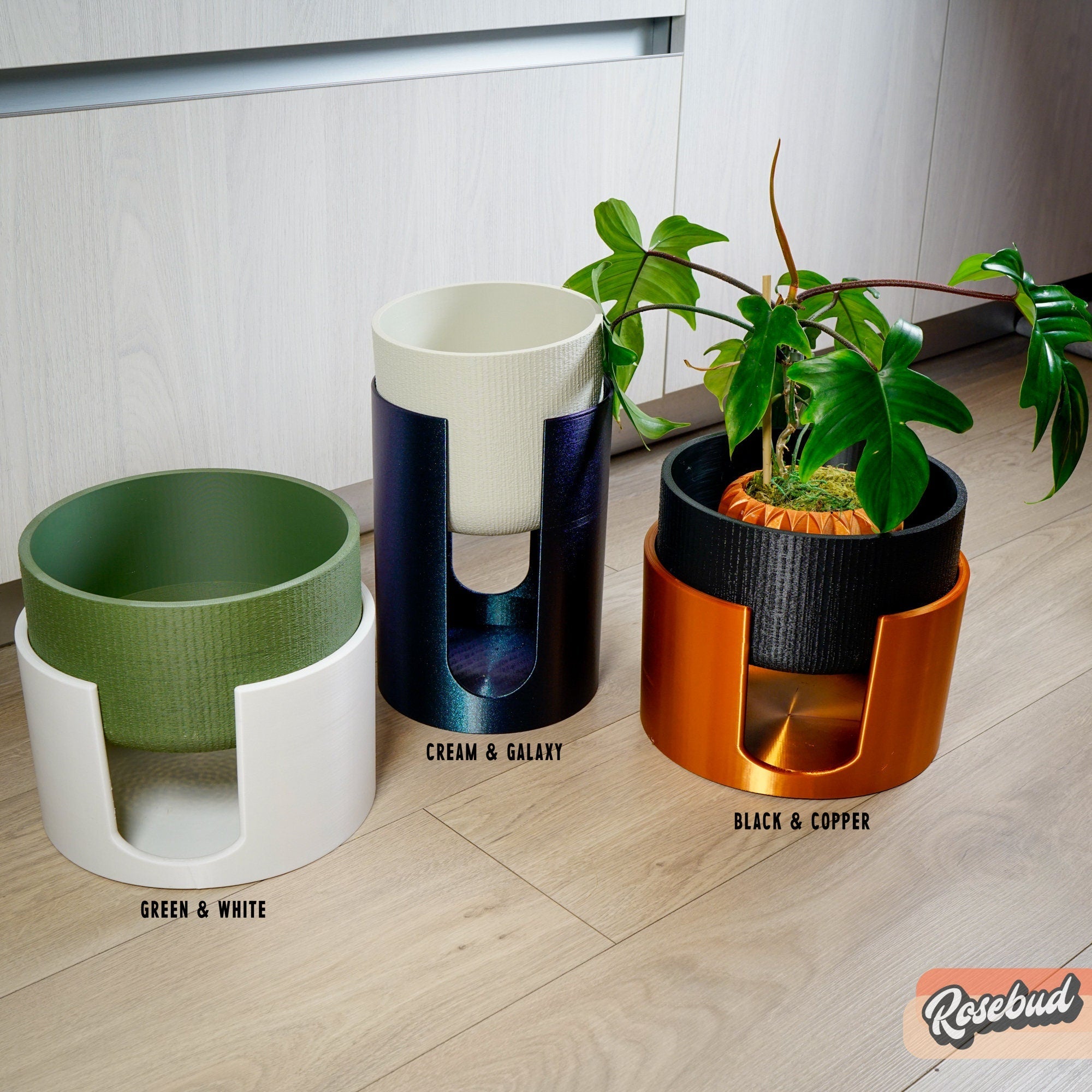 Modern Elevated Planter and Plant Stand Set - 2 - Piece Plant Pot with Drainage in Multi Colors & Sizes, Mid - Century Modern Indoor Plant Stand - HearthHub