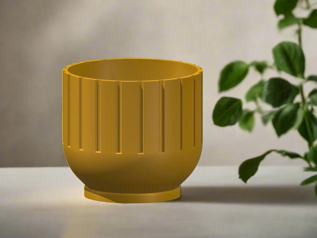 Modern Indoor Planter with Drainage – 3D Printed Fluted Plant Pot, Vertical Ribbed Design, Minimalist Decor Accent, Mid - Bubble - HearthHub