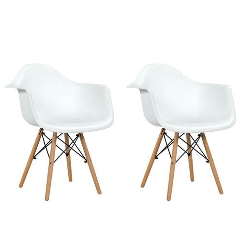 Set of 2 Mid Century Modern Molded Dining Arm Side Chair Wood Legs - HearthHub