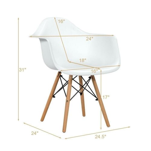 Set of 2 Mid Century Modern Molded Dining Arm Side Chair Wood Legs - HearthHub