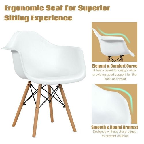 Set of 2 Mid Century Modern Molded Dining Arm Side Chair Wood Legs - HearthHub