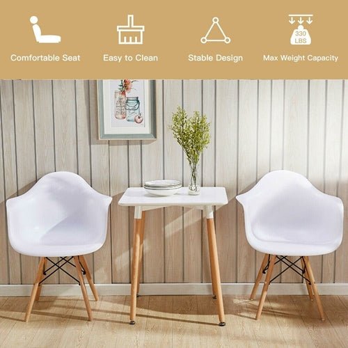 Set of 2 Mid Century Modern Molded Dining Arm Side Chair Wood Legs - HearthHub