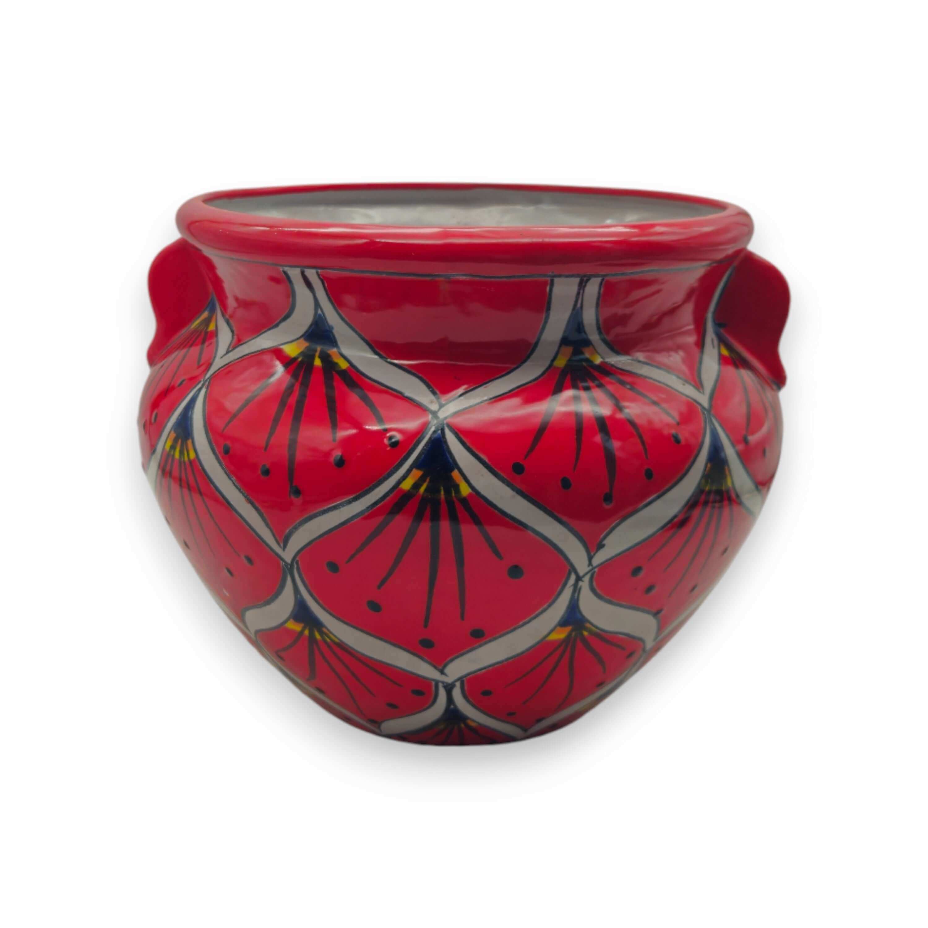 Red Peacock Talavera Planter | Hand - Painted Mexican Pot - HearthHub