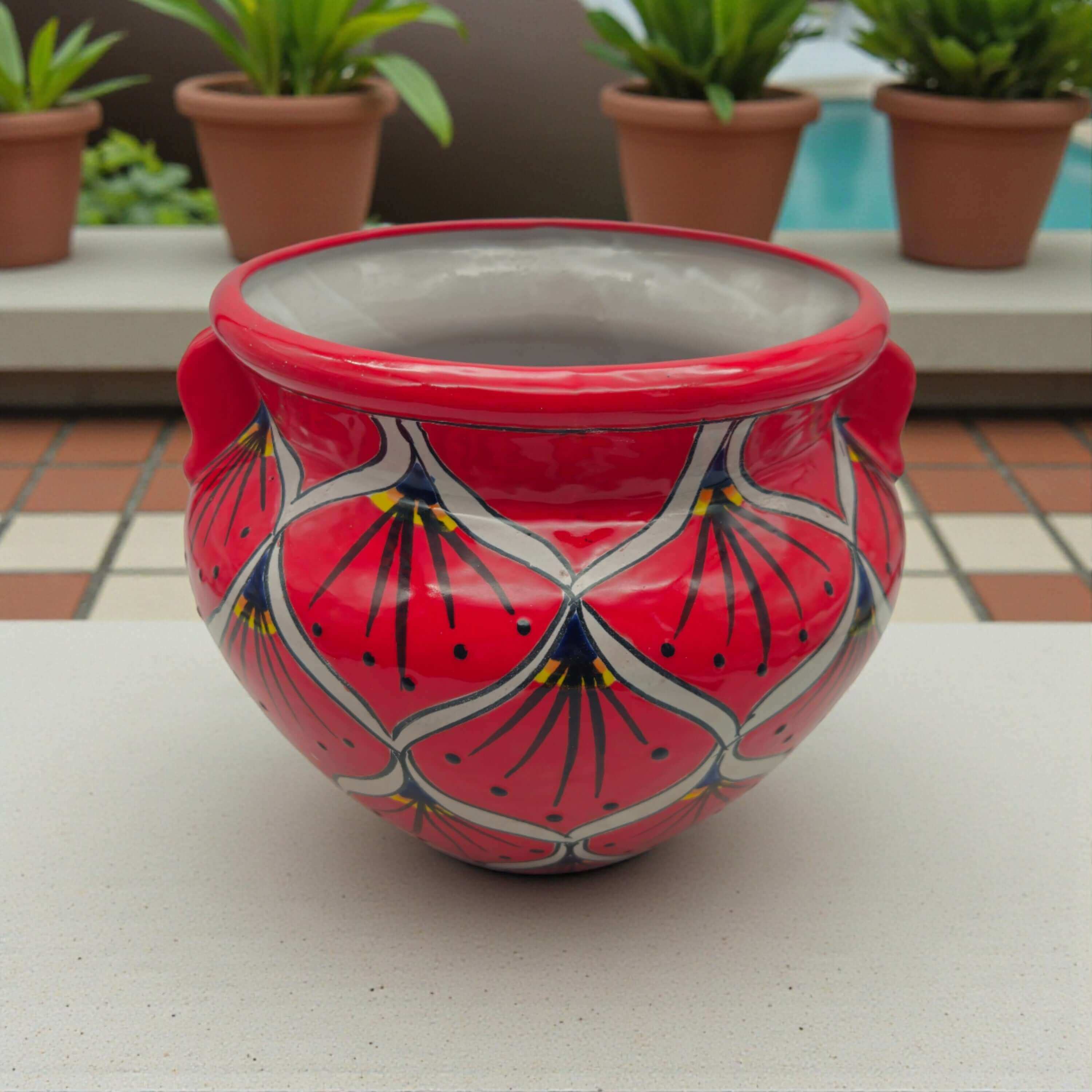 Red Peacock Talavera Planter | Hand - Painted Mexican Pot - HearthHub
