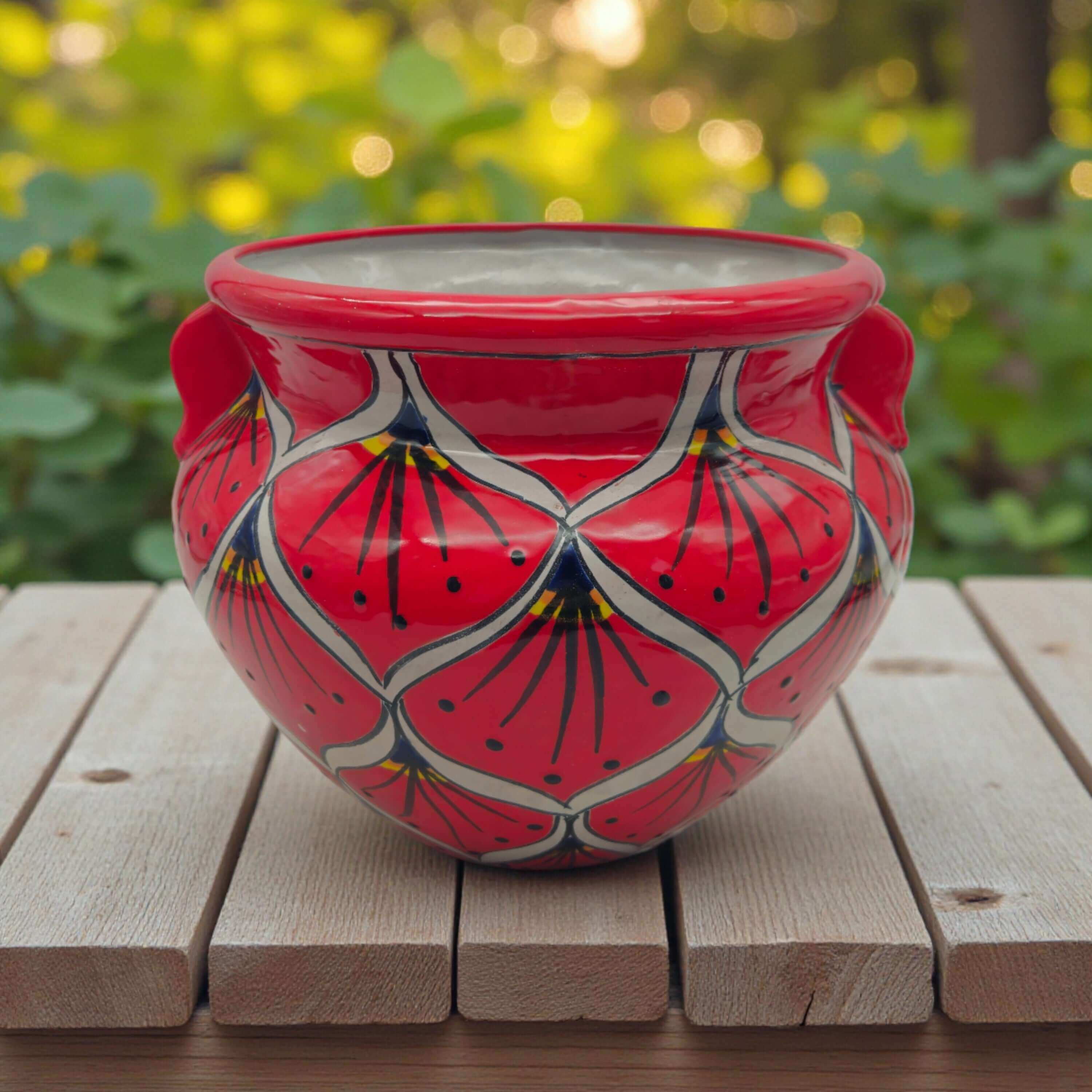Red Peacock Talavera Planter | Hand - Painted Mexican Pot - HearthHub