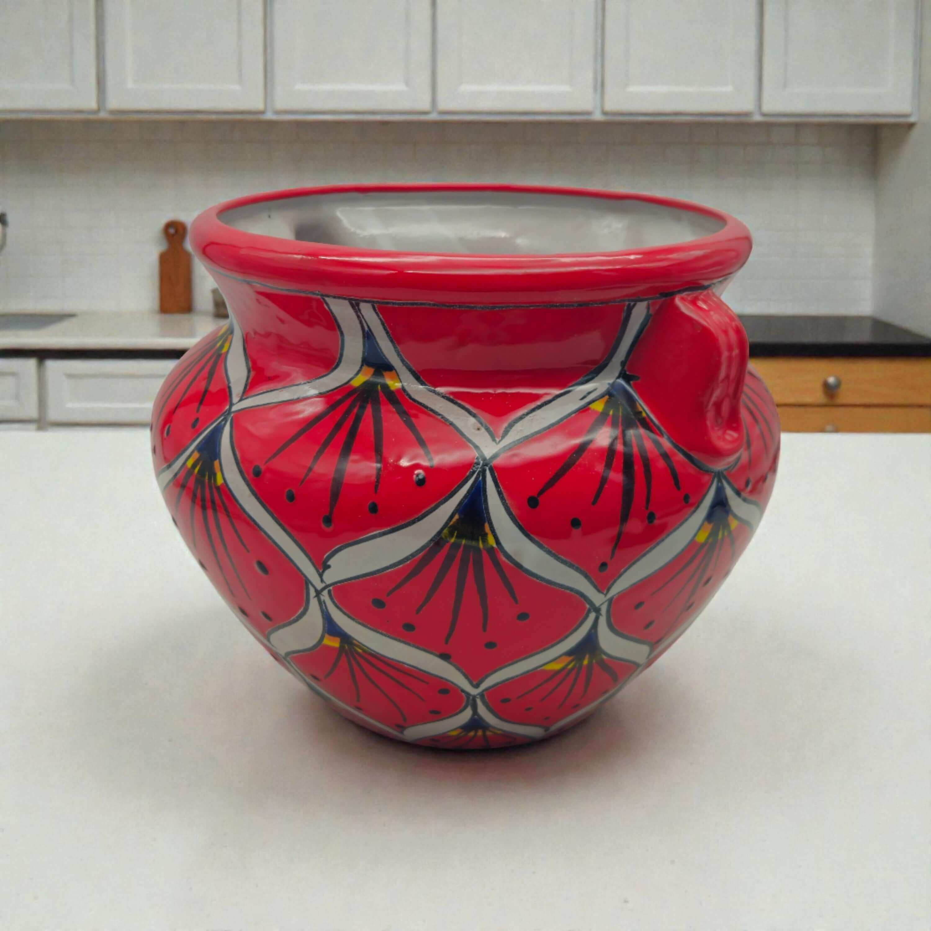 Red Peacock Talavera Planter | Hand - Painted Mexican Pot - HearthHub