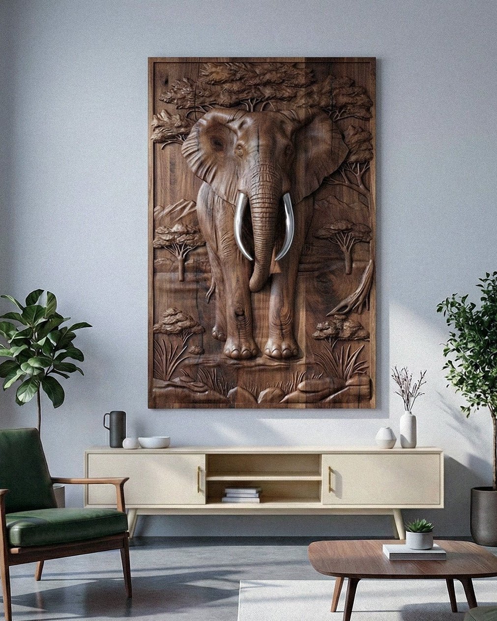 Majestic African Elephant 3D Relief Wood Wall Art - HearthHub