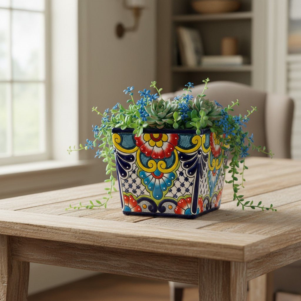 Set of 3 Hand - Painted Talavera Square Planters Set | Floral Pots - HearthHub