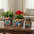 Set of 3 Hand - Painted Talavera Square Planters Set | Floral Pots - HearthHub